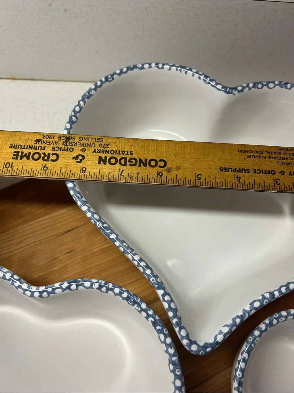 White and blue sponge ware set of 3 Heart-Shaped Ceramic Bowls